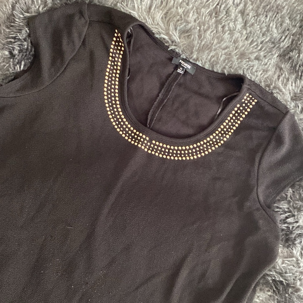 Premise black and golden beads mini t-shirt dress blouse - Picture 3 of 17